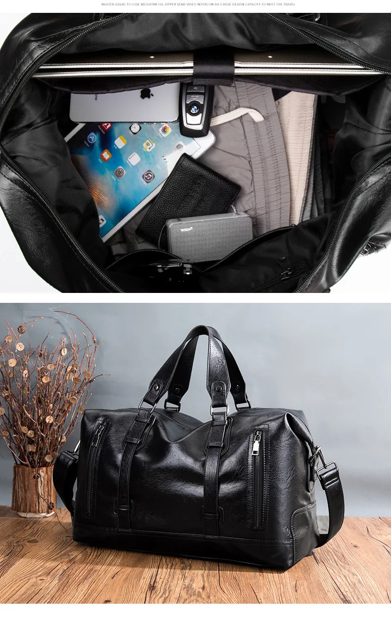 Новая модная вместительная мужская деловая дорожная сумка, мягкая сумка из искусственной кожи для ручной клади, Черная Мужская спортивная сумка для отдыха на выходных