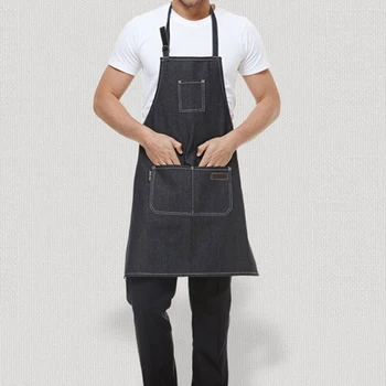 

2018 Senior Denim cowboy BBQ Apron Bib chefer Kitchen Apron for Women Men Barber cooking Restaurant Waitress Print Logo Uniform