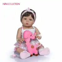 NPKCOLLECTION 47CM newborn bebe doll reborn baby girl doll in tan skin full body silicone Bath toy lol dolls Xmas Gfit