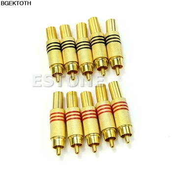 

Newest 10PCS Gold Plated RCA Plug Audio Male Connector Metal Spring