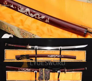 

LYUESWORD Japanese Samurai Sword Katana Full Tang T10 Steel Clay Tempered Hamon Battle Ready Dragon Shell UNOKUBI ZUKURI Blade
