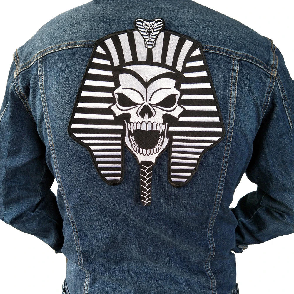 

Egyptian Pharaoh biker patch for Jacket backing punk motorcycle embroidery skeleton biker badge, skull patch Garment Accessory
