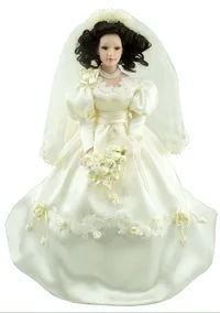 Кукла фарфоровая музыкальная шкатулка Домашняя Коллекция свадебное платье фарфоровая свадебная для подарков или украшения 20 дюймов(около 50 см - Цвет: Бежево-белый