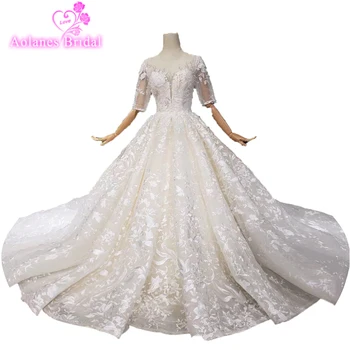 

Vintage Princess Style New Wedding Dresses 2019 Sequined High-end Flowers Lace Crystals Sexy Bridal Gowns Bridal Wedding Dresses
