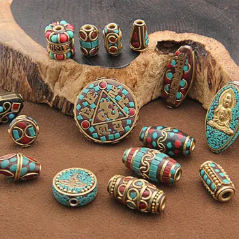 

5pcs Different Size Brass Crushed Rammel Avalokitesvara Nepal Beads Spacer Beads Prayer Buddha Beads 2mm Hole Beads DIY Parts
