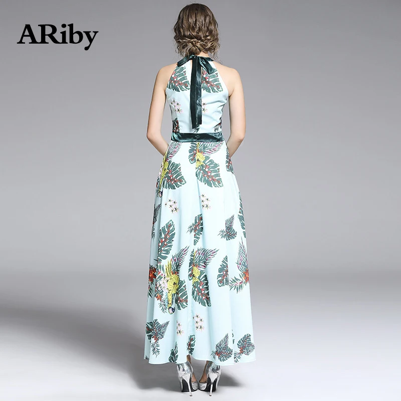 Women Dress Long Maxi Dress 2019 Summer New Fashion Bohemian High Waist Slimming Temperament Sleeveless Halter Printed Dresses