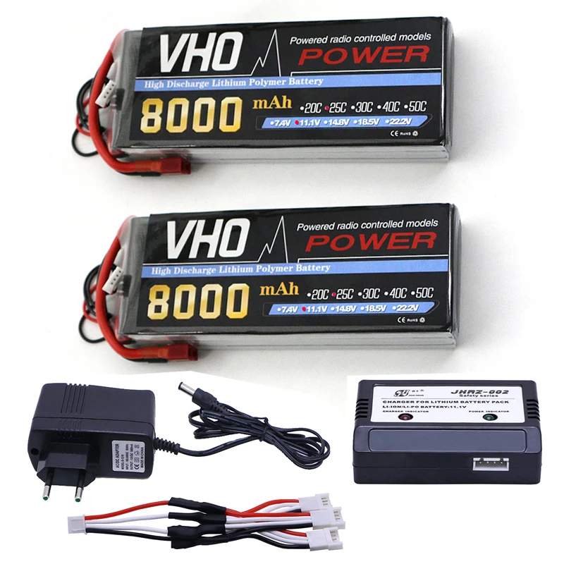 

VHO 2PCS 2S 7.4V 8000mah 25C XT60/T/XT90/EC5/XT150/TRX LiPo Battery Traxxas and EU charger for RC Helicopter Airplane Car Boat