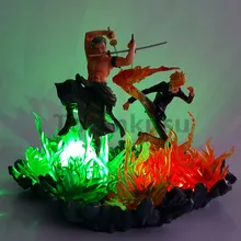 One Piece Action Figures Zoro Sanji Led Lights Fire Scene Anime One Piece Figurine Model Toy Luffy Sanji Zoro Nami
