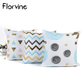 

Pillow Case 45*45 Soft Fabric Hot stamping Decorative Cushion Covers Home Decor Sofa Triangle Pattern White Pillowcase
