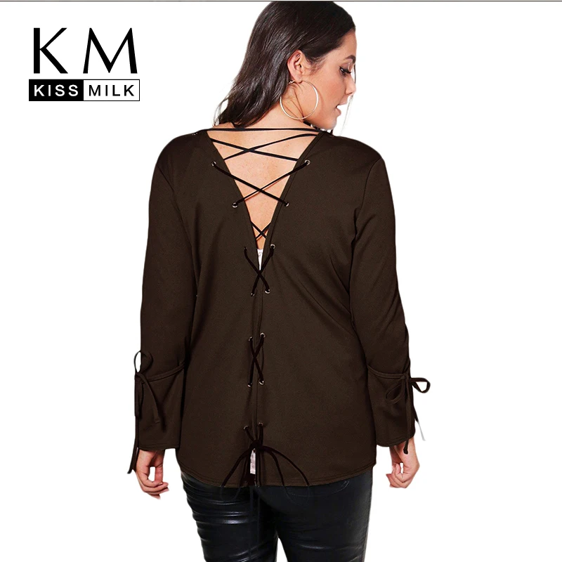 

Kissmilk Plus Size Women Open Stitch Bandage Hollow Out Coat Flare Sleeve Solid Color Basic Tops Large Size Casual Coat