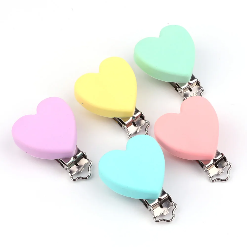 

TYRY.HU 3pcs Heart Shaped Silicone Chewable Teether Baby Pacifier Clips Metal Clips Soother Clips Tooth Toys DIY Christmas Gifts
