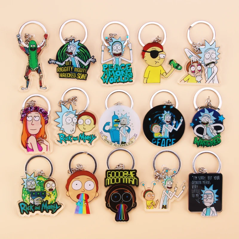 

Cute Anime Cartoon Rick And Morty Keychain Acrylic Key Chain Women and Men Kids Key Ring Gift Porte Clef