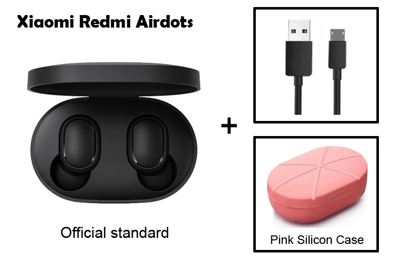 В Xiaomi Redmi Airdots Bluetooth 5,0 TWS беспроводные Bluetooth наушники стерео бас с микрофоном наушники - Цвет: Add Cable Pink Case