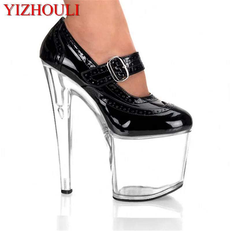 

20CM Sexy Ultra High-Heeled Platform Shoes Performance Shoes Platform Black PU Leather Single Shoes 8 Inch Fashion Crystal Shoes