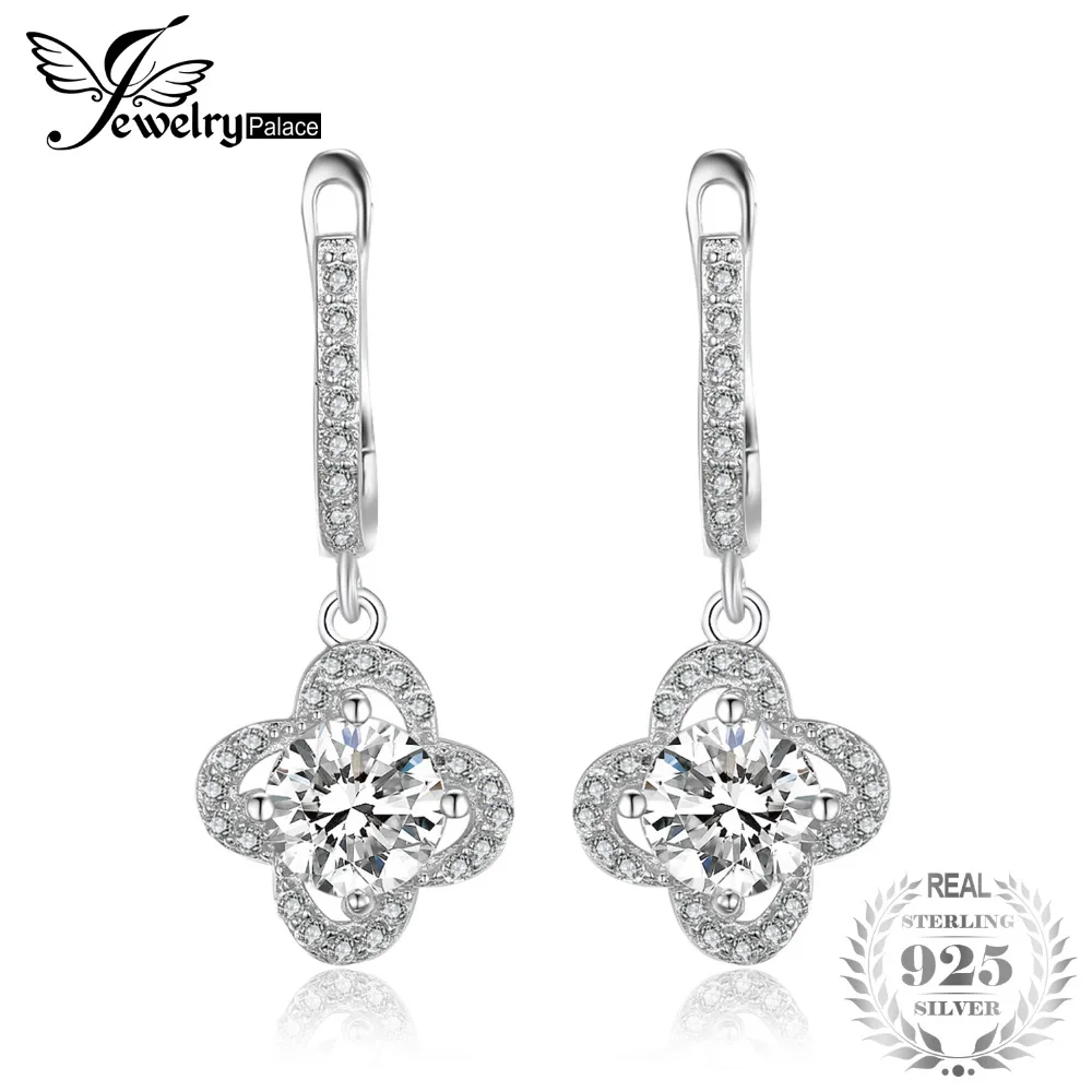 JewelryPalace Flower 2.34ct Cubic Zirconia Dangle Earrings 925 Sterling