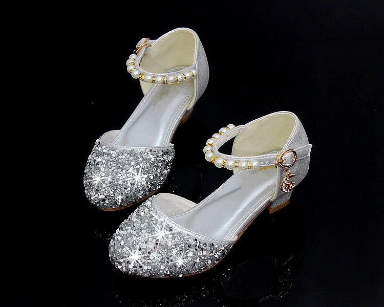 Новые девушки на высоком каблуке обувь принцессы со стразами производительность детские Студенческие хрустальные детская кожаная обувь 02C