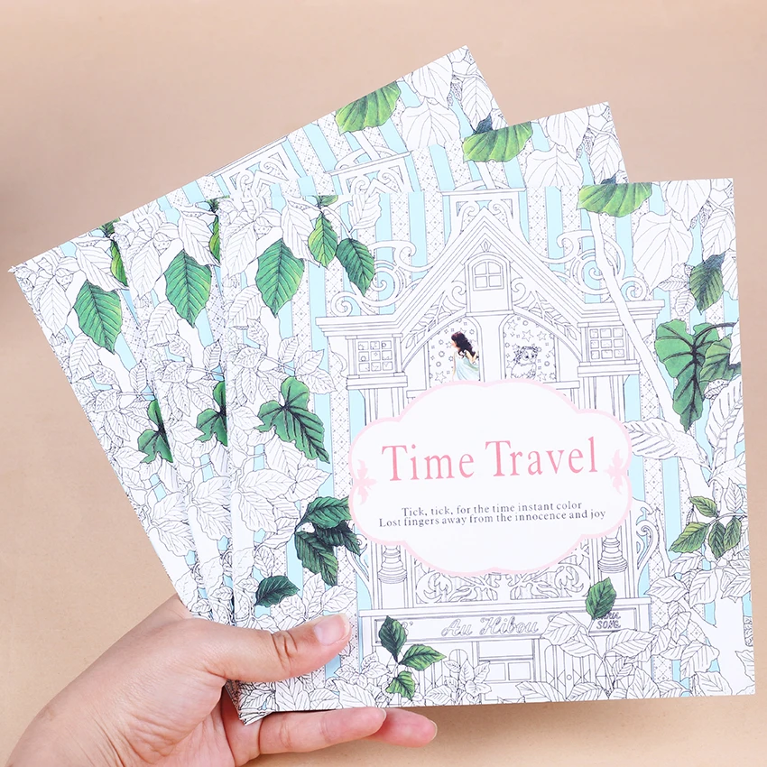 1 PC 24 Pages Time Travel Coloring Book for Children Adult Relieve Stress Kill Time Graffiti Painting Drawing Art Books