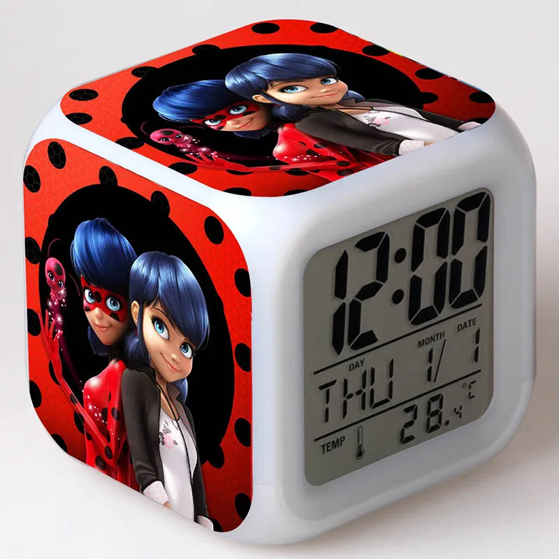 

Ladybug Anime Figure Alarm Clock LED Colorful Flash Touch Light Lady Bug Lady TV Cartoon Figure Girls Toys