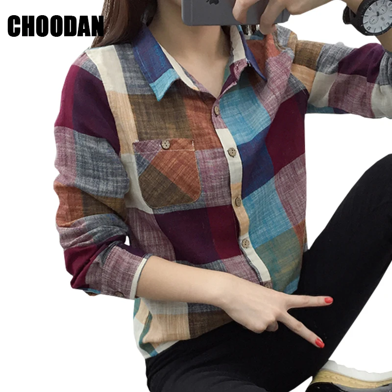 

Long Sleeve Plaid Shirt New Spring Summer 2018 Fashion Korean Style Women Tops And Blouses Casual Shirts Linen Female Clothing