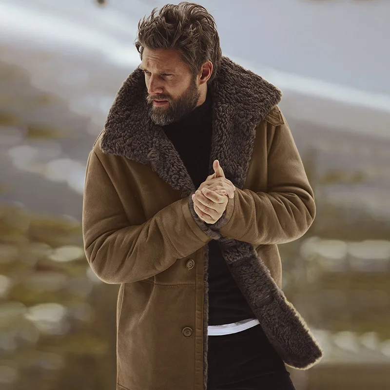Мужское шерстяное пальто плюс размер зимнее Мужское пальто Модная брендовая одежда толстое теплое флисовое шерстяное пальто с подкладкой - Цвет: Коричневый