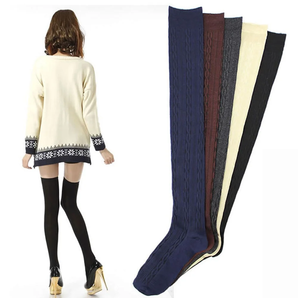 

Knee Socks Women Wool Braid Thigh High Over The Knee Stockings For Ladies Girls 2019 Warm Long Stocking Sexy Medias