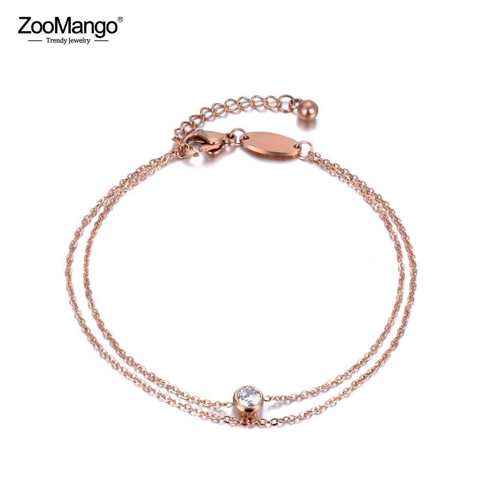 ZooMango из нержавеющей стали 2 слоя цепочки и браслеты розовое золото браслет с цирконием Шарм ручной браслет, лучший подарок ZB18178