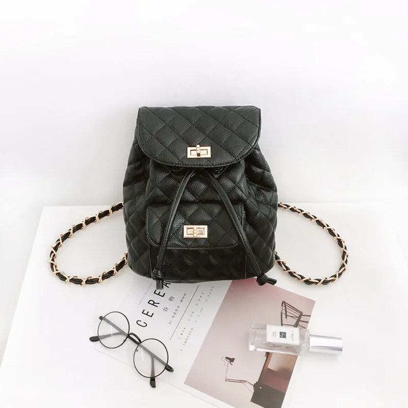 

Women Fashion Designer Backpack Luxury Small Mini Drawstring Shoulder Bags Bucket Lingge Chain quilt Pattern Girls School Bags
