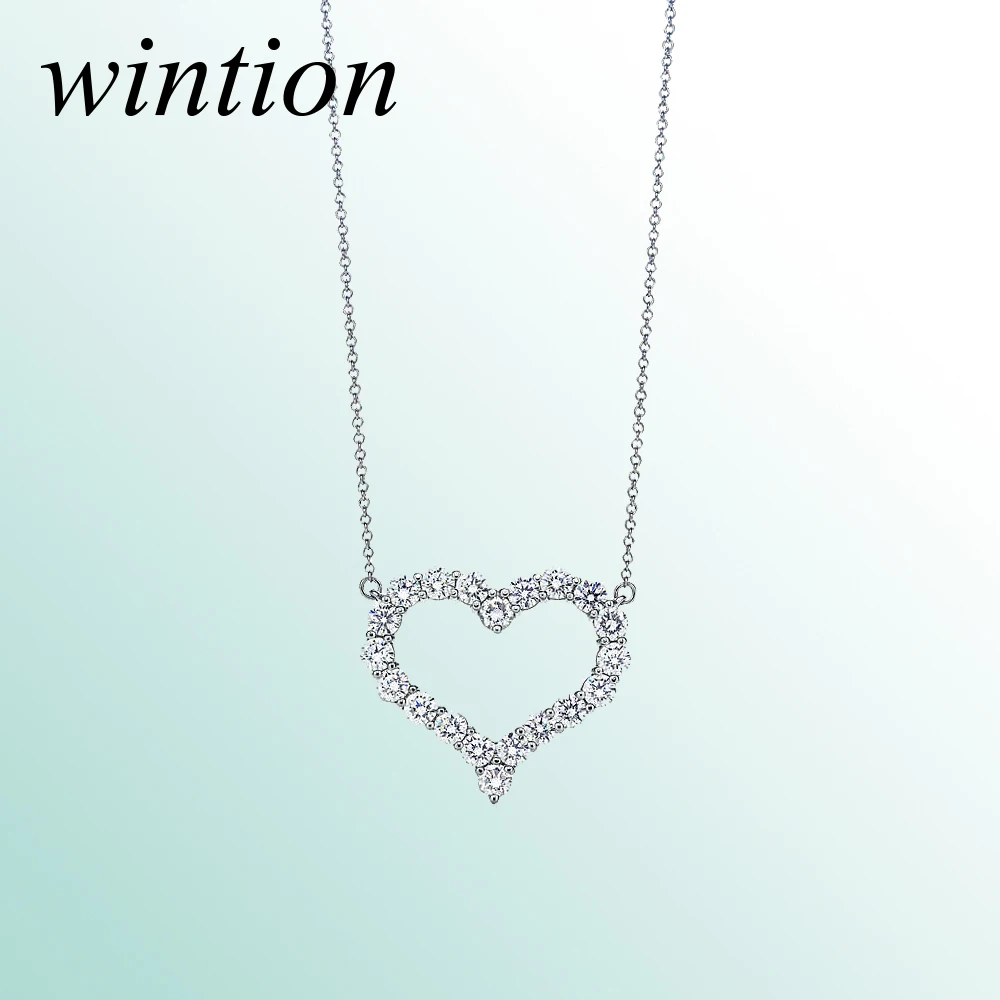

Wintion tiff Love Inlaid zircon necklace Original 100% 925 Sterling Silver Women Free Shipping Jewelry High-end Quality Gift