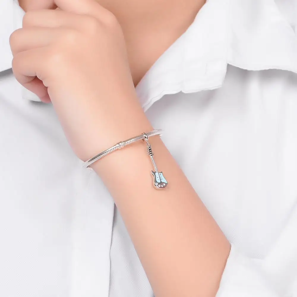 Женская подвеска для гитары из серебра 925 пробы с синей эмалью|pendant charms|be charmcharm