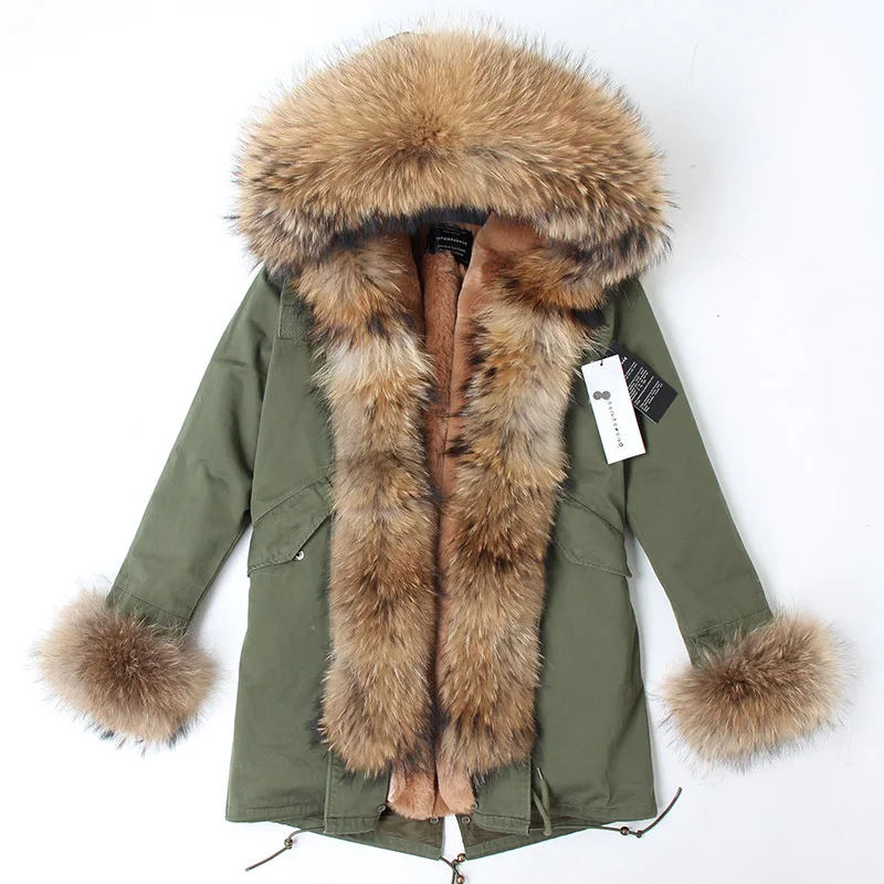 Натуральный Лисий Мех Воротник Шуба зимняя куртка пальто женская верхняя одежда теплая Толстая парка подкладка из искусственной шерсти пальто с капюшоном - Цвет: FD-17