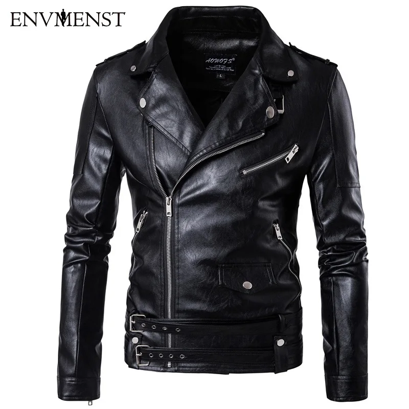 Env для мужчин st стиль модная мужская куртка из искусственной кожи Halley повседневная кожаная куртка с отложным воротником мужские пальто большой размер 5XL - Цвет: BLACK