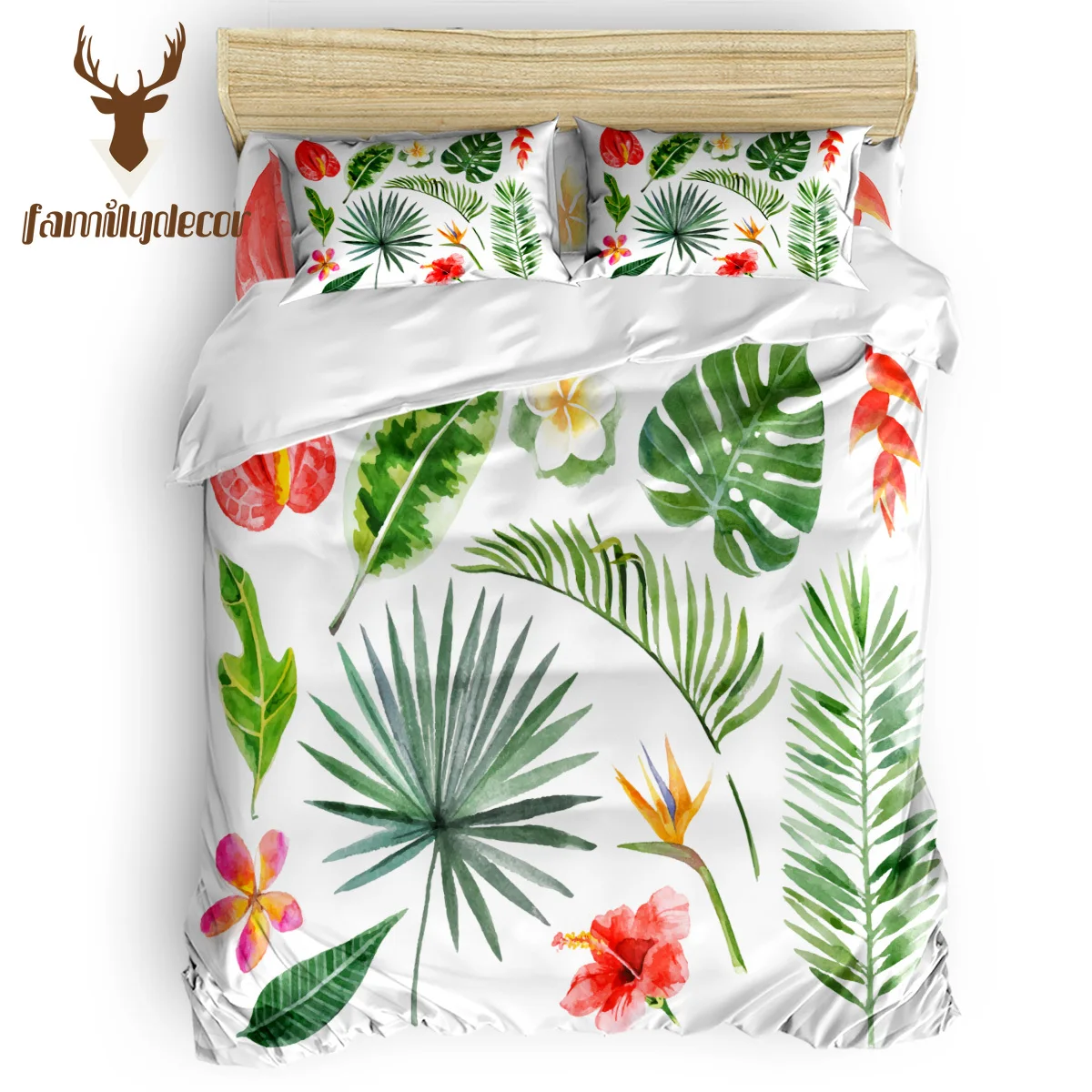 

FamilyDecor Tropical plants Bedding Set Luxury Comforter Bedding Sets 3D King Size Red Blue Cotton DHL Free Shipping