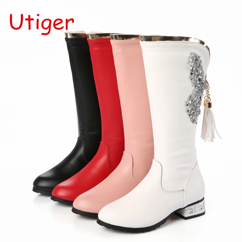 

Children Girl Knee-High Boot Tassel Kids Snow Rubber Boots plush Girls Winter Shoes Kids Shoes Child Waterproof Shoes