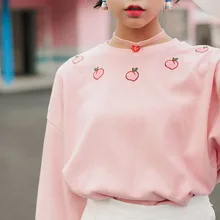 Новинка весны, женские толстовки с длинным рукавом, хлопок, стиль бойфренда, худи Harajuku, персиковый, с вышивкой, свитер# A022