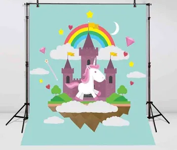 

Moon Rainbow Cloud Diamond Star Castle Unicorn Photography Backgrounds Vinyl cloth Computer printed children kids backdrops
