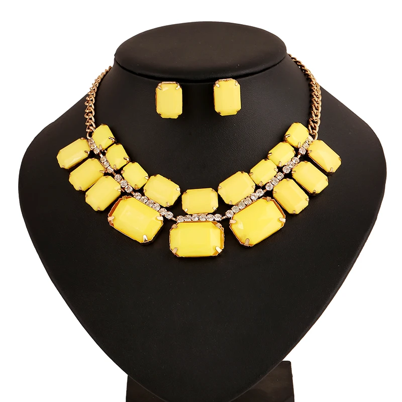 Trendy Yellow Fashion Jewelry Set For Women Engagement Crystal Zircon