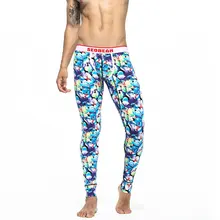 Новые зимние теплые мужские модные сексуальные кальсоны, хлопковое термобелье с синим цветком, плотные тонкие длинные леггинсы, брюки высокого качества