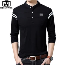 MIACAWOR, мужская рубашка Поло, хлопок, одноцветная, длинный рукав, поло, мужская, облегающая, топ, футболка, Camisa Polo, мужская, размера плюс, T681