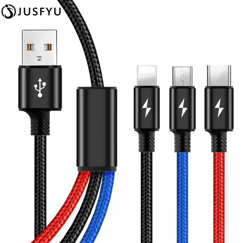3 في 1 متعددة كابل شحن المصغّر usb نوع C آيفون X 6 7 8 6 s سلك USB الهاتف المحمول شاحن خط ل Xiaomi سامسونج