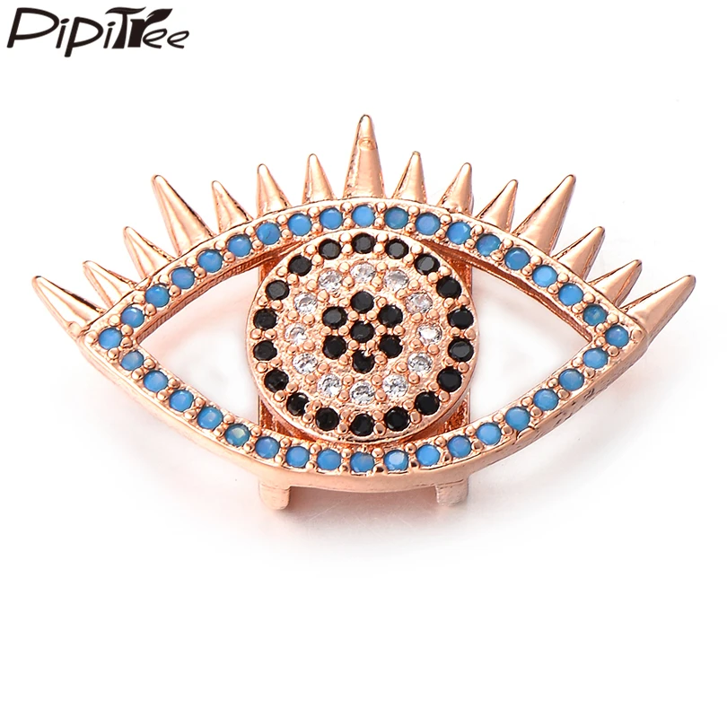 

Pipitree Fashion DIY Slider Charms fit Mesh Bracelet Copper Micro CZ Zircon Evil Eye Charms Beads for Jewelry Making 17x27mm