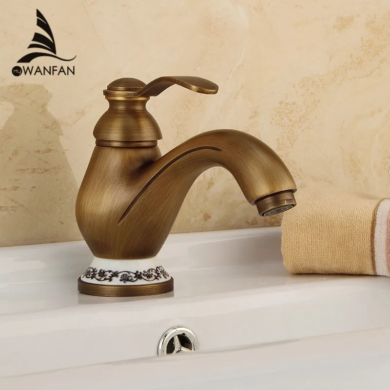 

Basin Faucets Antique Brass Deck Mounted Bathroom Sink Faucet Single Handle Hole Ceramic Deco Toilet Mixer Tap WC Taps WF-1025FB