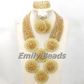 

Champagne Gold African Crystal Beads Nigerian Wedding Handmade Balls Jewelry Set Indian Bridal Jewelry Set Free Shipping AMJ017