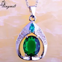 lingmei Fashion Popular Emerald Quartz Amethyst Rainbow Topaz Ruby Spinel Silver Chain Necklace Pendant Free Shipping Wholesale