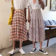 Новое поступление; Летнее корейский стиль Высокая Талия Тонкий трапециевидная юбка в складку, с цветочным рисунком юбка 9 Цвета