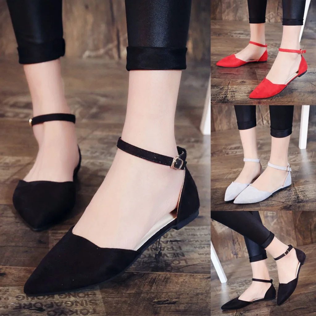 

YOUYEDIAN Women Buckle Strap Low Heels Pumps Pointed Toe Flock Heels Sandals Shoes zapatos de mujer chaussures femme ete 2019#y3