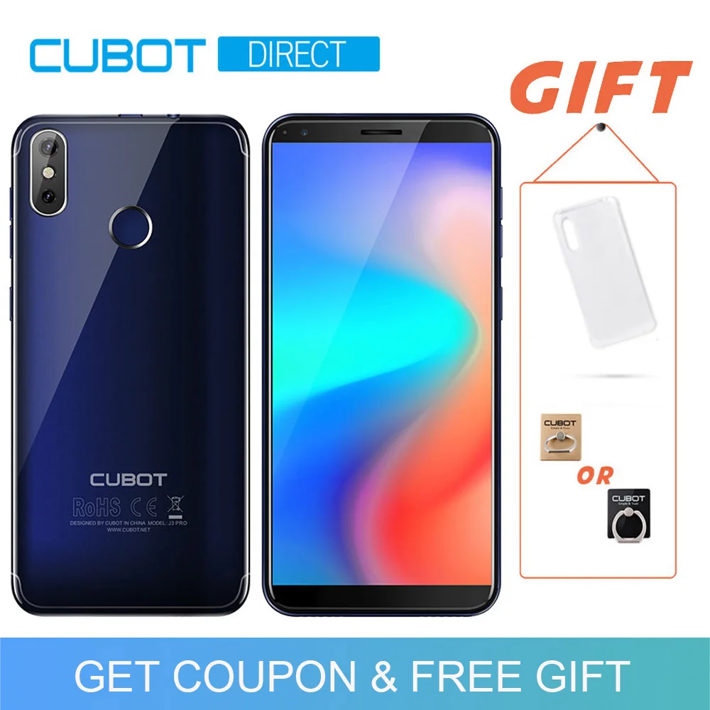 

Cubot J3 Pro Android go Cellphone 5.5" 18:9 Full Screen Rear Dual camera 13MP+2MP MT6739 Quad-Core 1GB+16GB 4G Figer ID 2800mAh