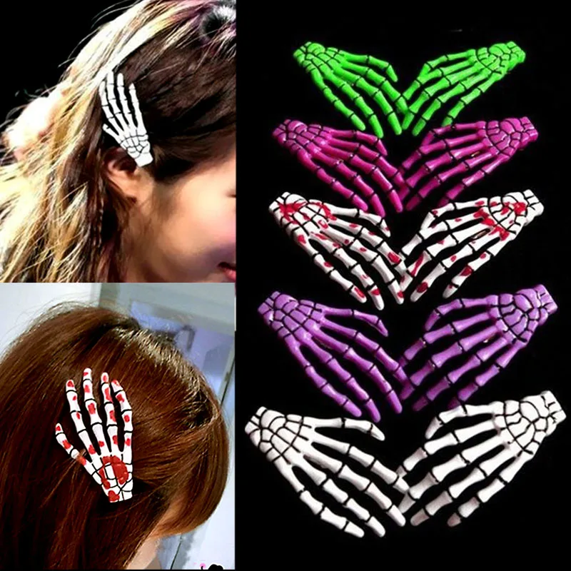 

Fashion Girl Women 1 Pc The bones of the hand Hairpin Human Skeleton Fluorescence Hairclip Harajuku Novelty Hair Accessories