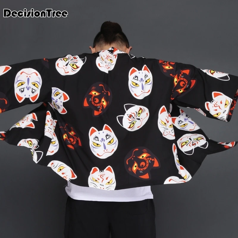 

2019 summer japanese kimono yukata kimino haori cardigan men kimino robe for men black print japanese tops haori japan clothing