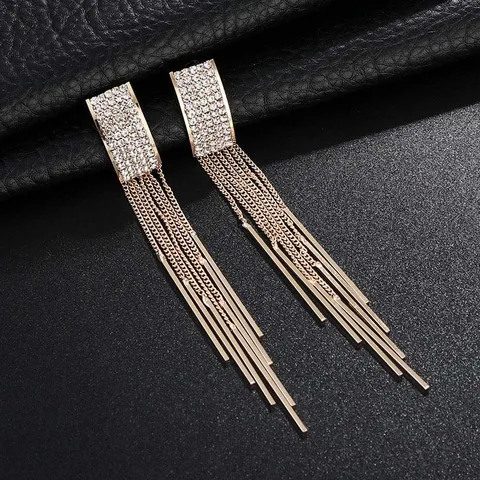 New Fashion Gold Color Long Crystal Tassel Dangle Earrings For Women Wedding Drop Earing Brinco Fashion Jewelry Wholesale