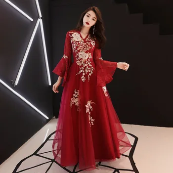 

Chinese Style Red Bridesmaid Wedding Dress Sexy Flower Evening Dresses Slim Cheongsam Celebrity Bodycon Qipao Gown Streetwear